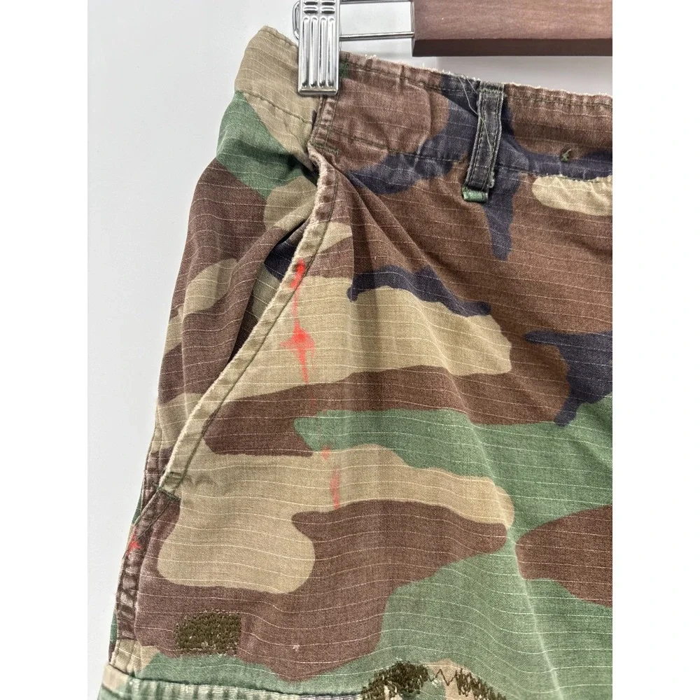 US Army Military BDU Cargo Shorts Mens Woodland Camo Small Vintage Hemmed